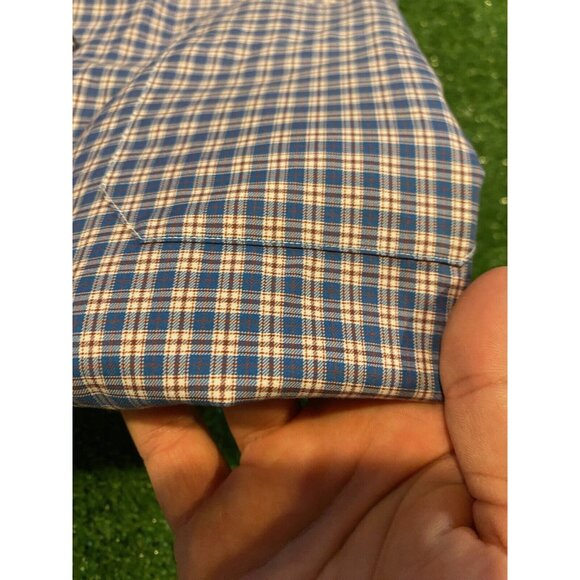 David Donahue shirt large mens plaid gingham casual business blue long sleeve - Picture 6 of 15